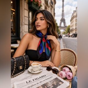 Ginnie Johansen Silk Scarf – Multicolor Geometric Print Square Scarf